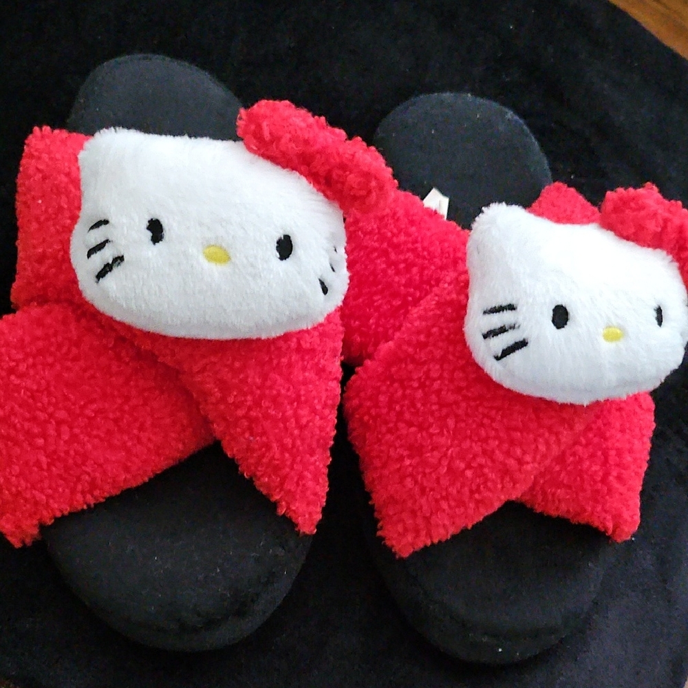 Hello Kitty Red Plush Slide Slippers with White Character Accent